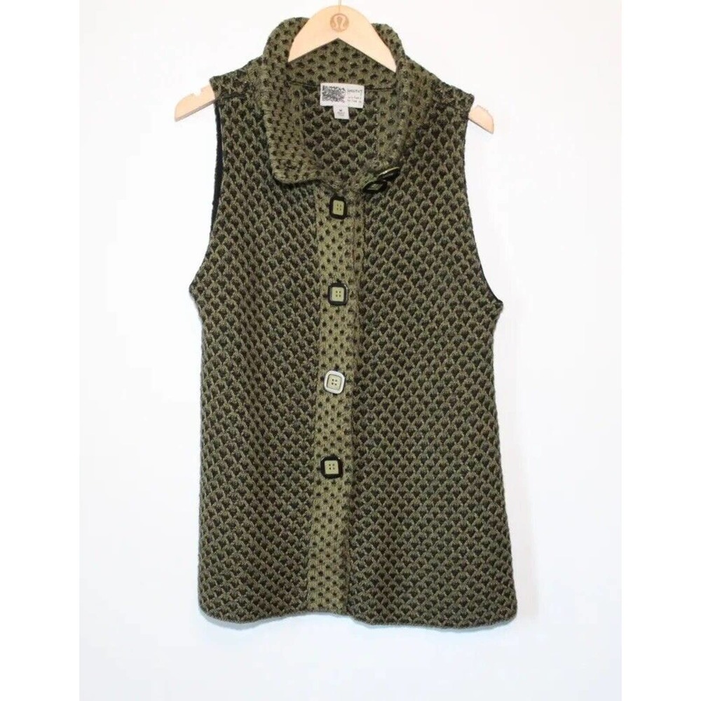 Habitat Knit Woven Button Front Sweater Vest Green Women's Size Medium H14513 - Picture 2 of 11